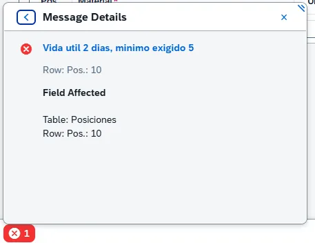 Mensaje de error: vida útil restante insuficiente
